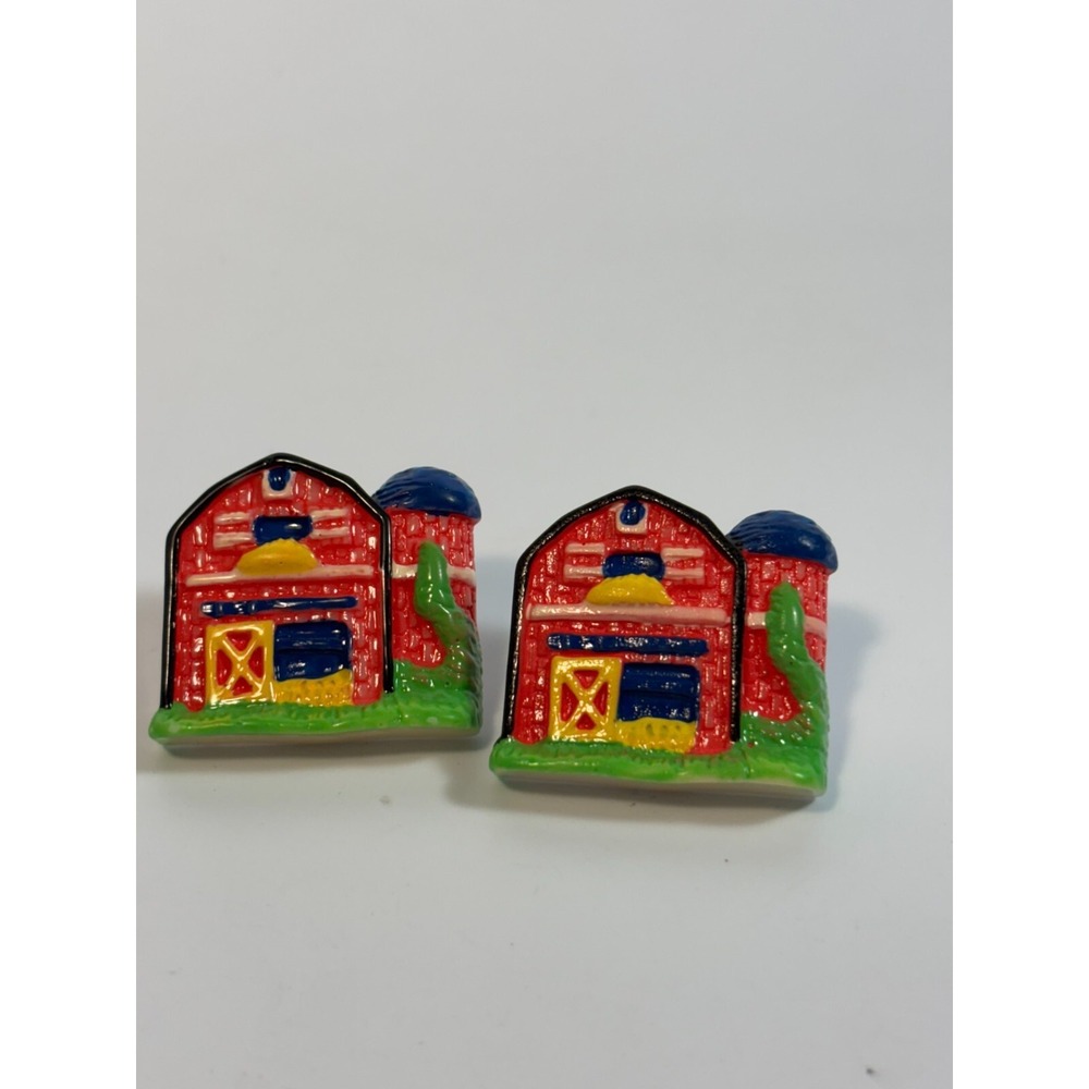 Cute Vintage Novelty Earrings Farm House Huge Fun Resin